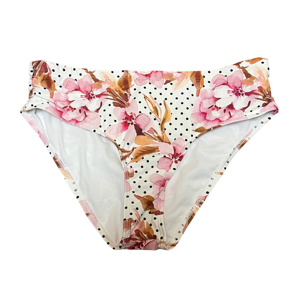 Alex Marie Shirred Side Pink Floral‎ Bikini Bottoms Size 12 Dotted Delight
